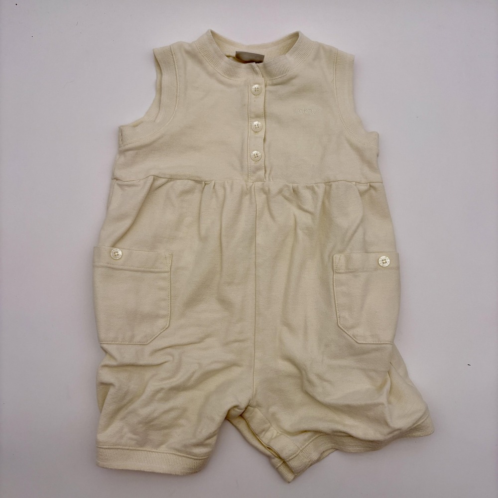 DKNY Romper Girls 18-24 Months White Sleeveless Knit Button One Piece Pockets